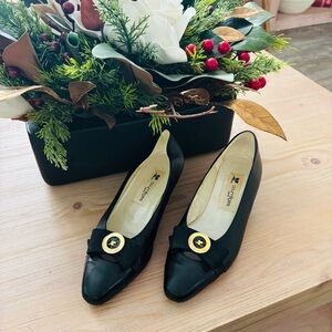 Courreges Paris Women’s Vintage Elegant Black Heels Gold Detail Designer Size 5‎